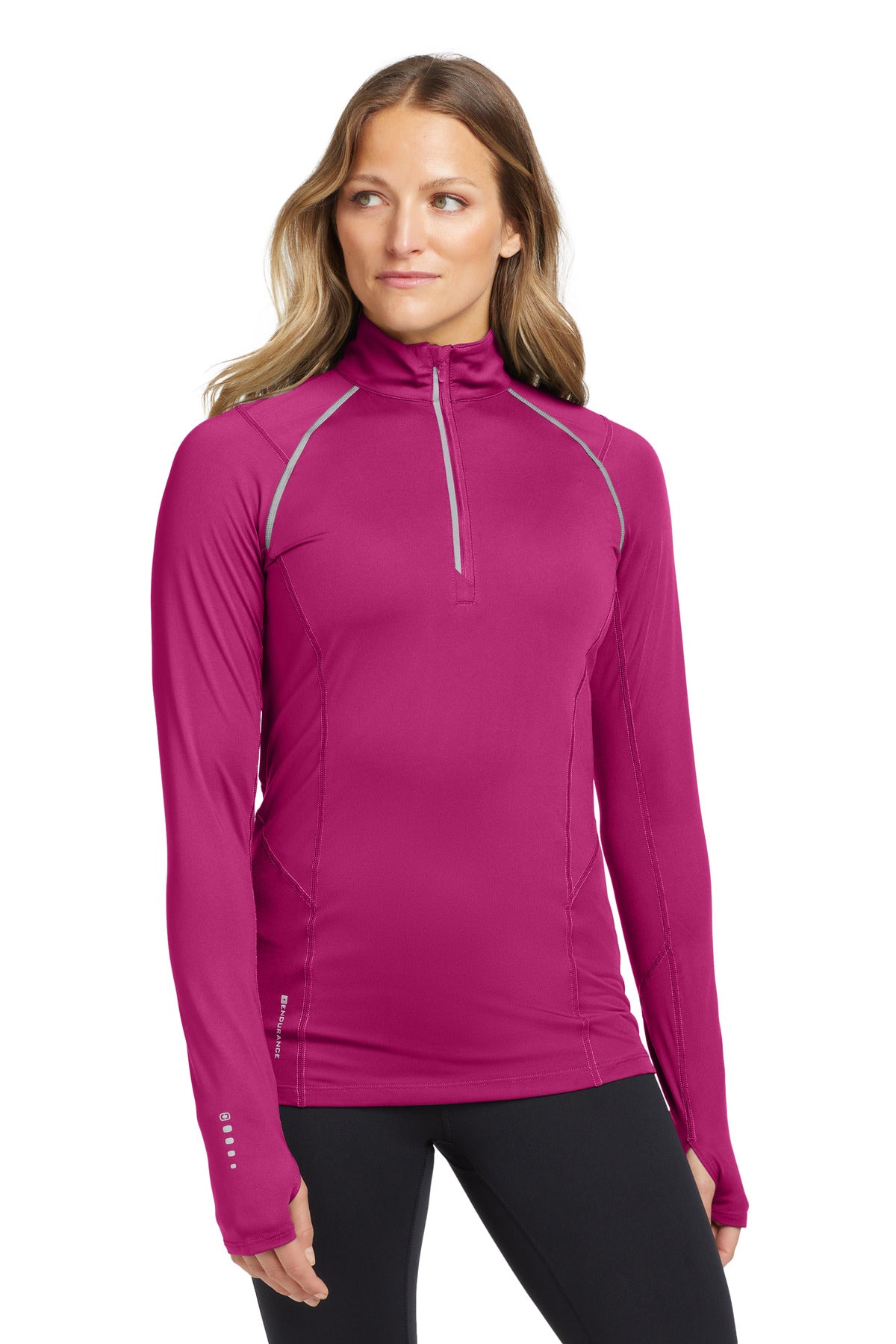 Front View of Flush Pink OGIO Women's Nexus 1/4-Zip Pullover. LOE335