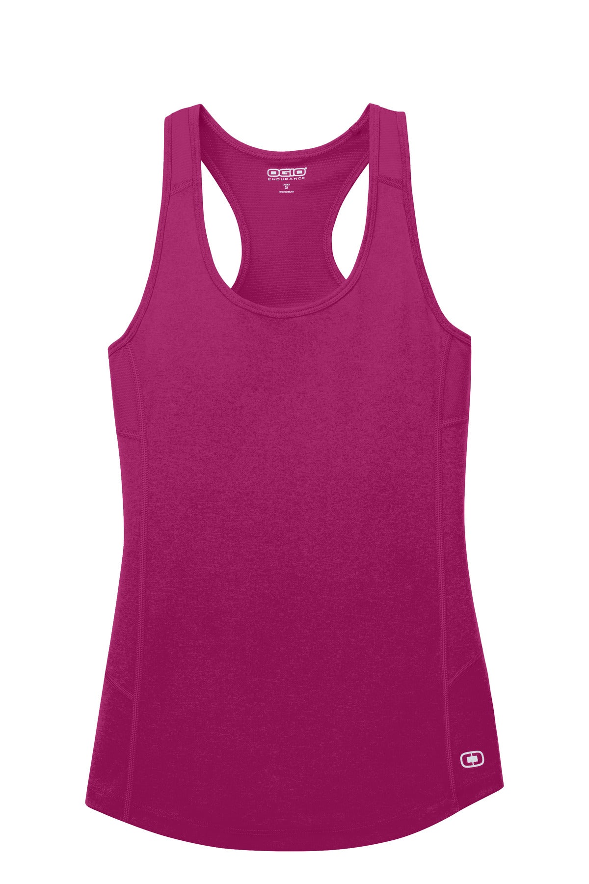 Front View of Flush Pink OGIO Women's Racerback Pulse Tank. LOE322