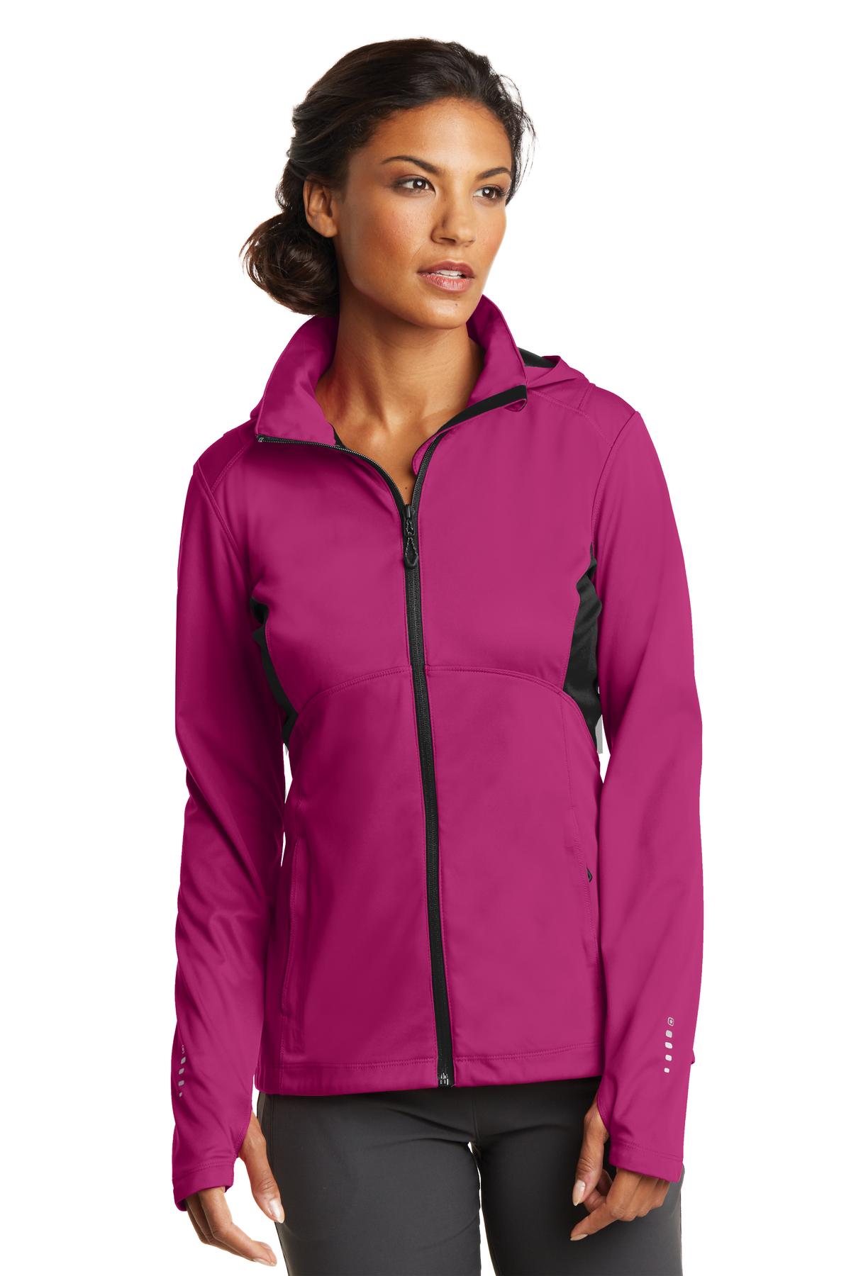 Front View of Flush Pnk/Bktp OGIO Women's Pivot Soft Shell. LOE721