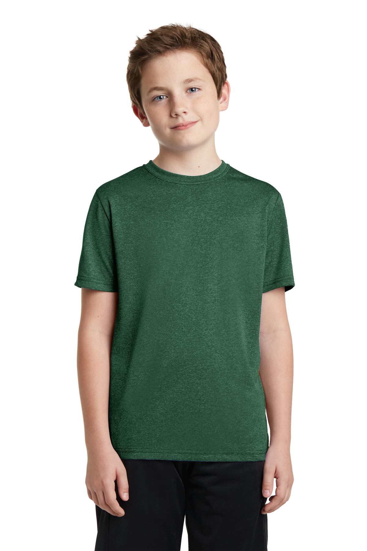 Front View of For Green Hthr Sport-Tek Youth Heather Contender Tee. YST360