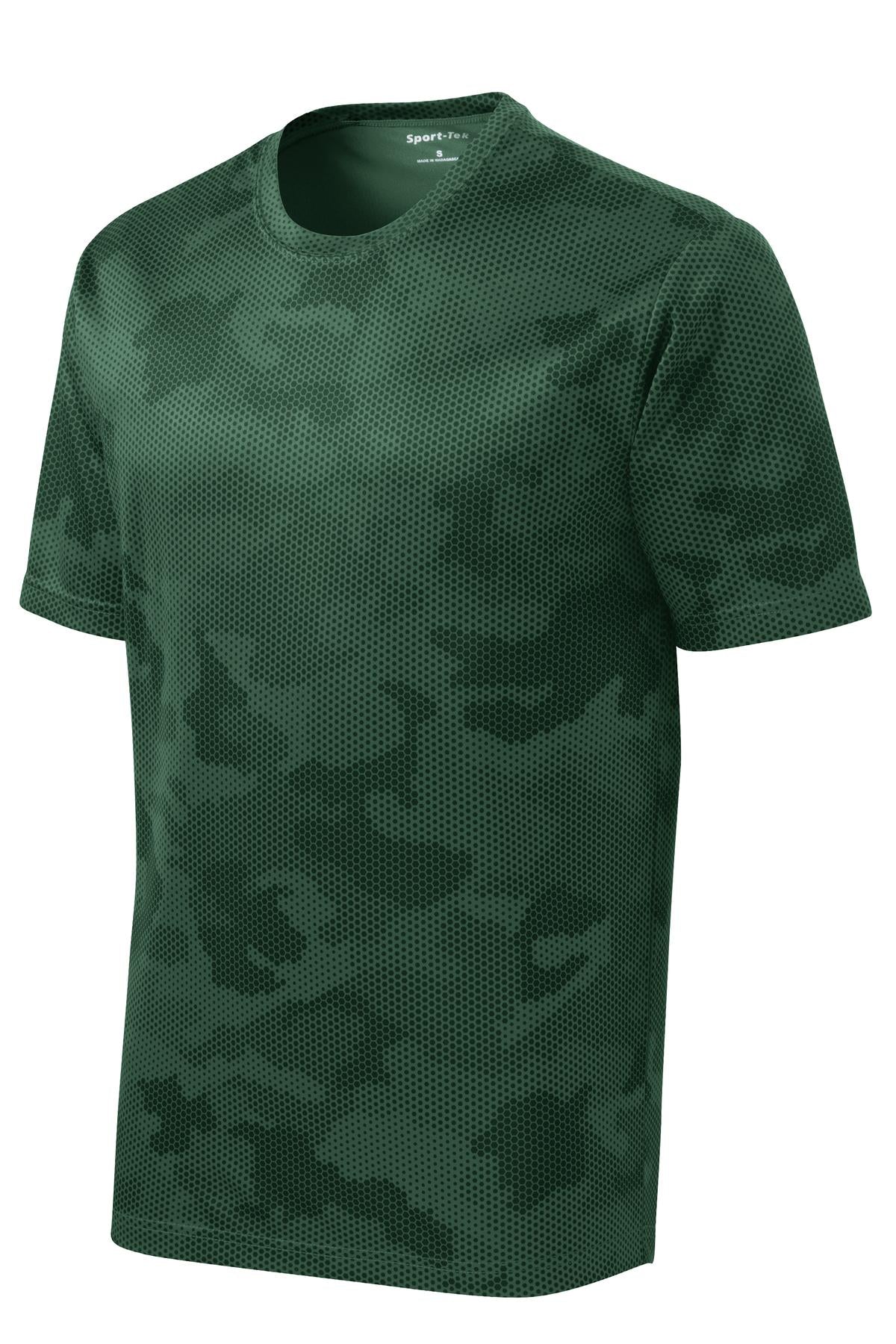 Front View of Forest Green Sport-Tek CamoHex Tee. ST370