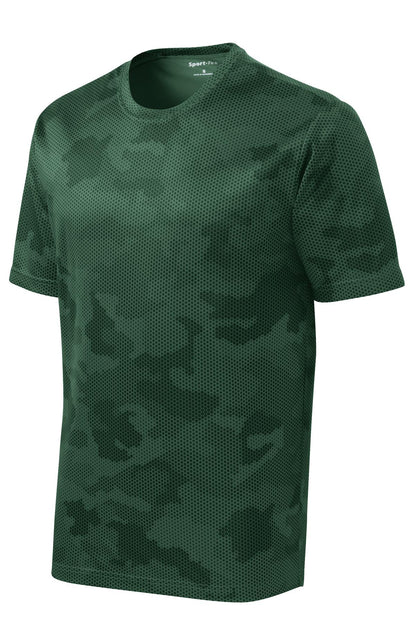 Front View of Forest Green Sport-Tek CamoHex Tee. ST370