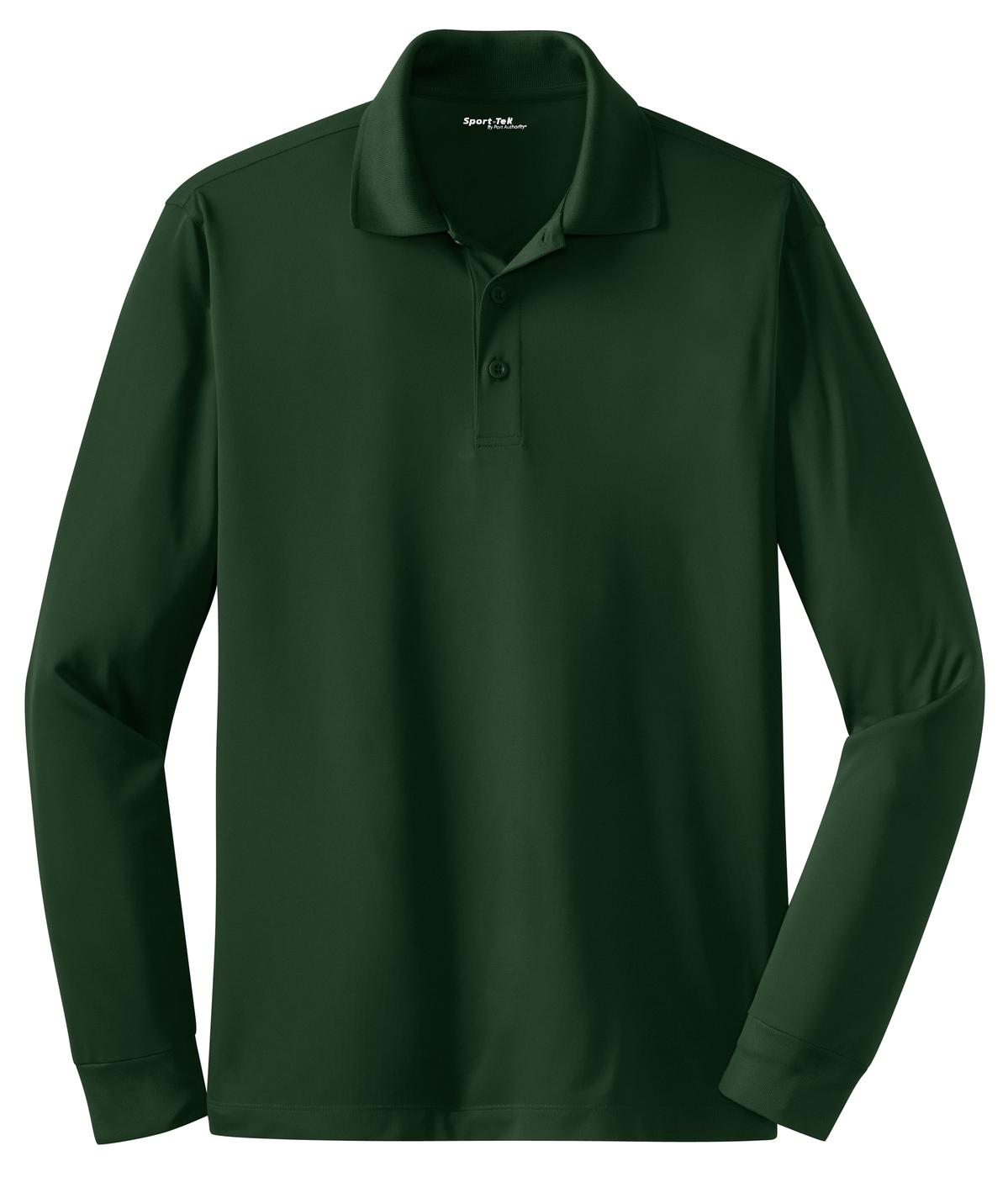 Front View of Forest Green Sport-Tek Long Sleeve Micropique Sport-Wick Polo. ST657