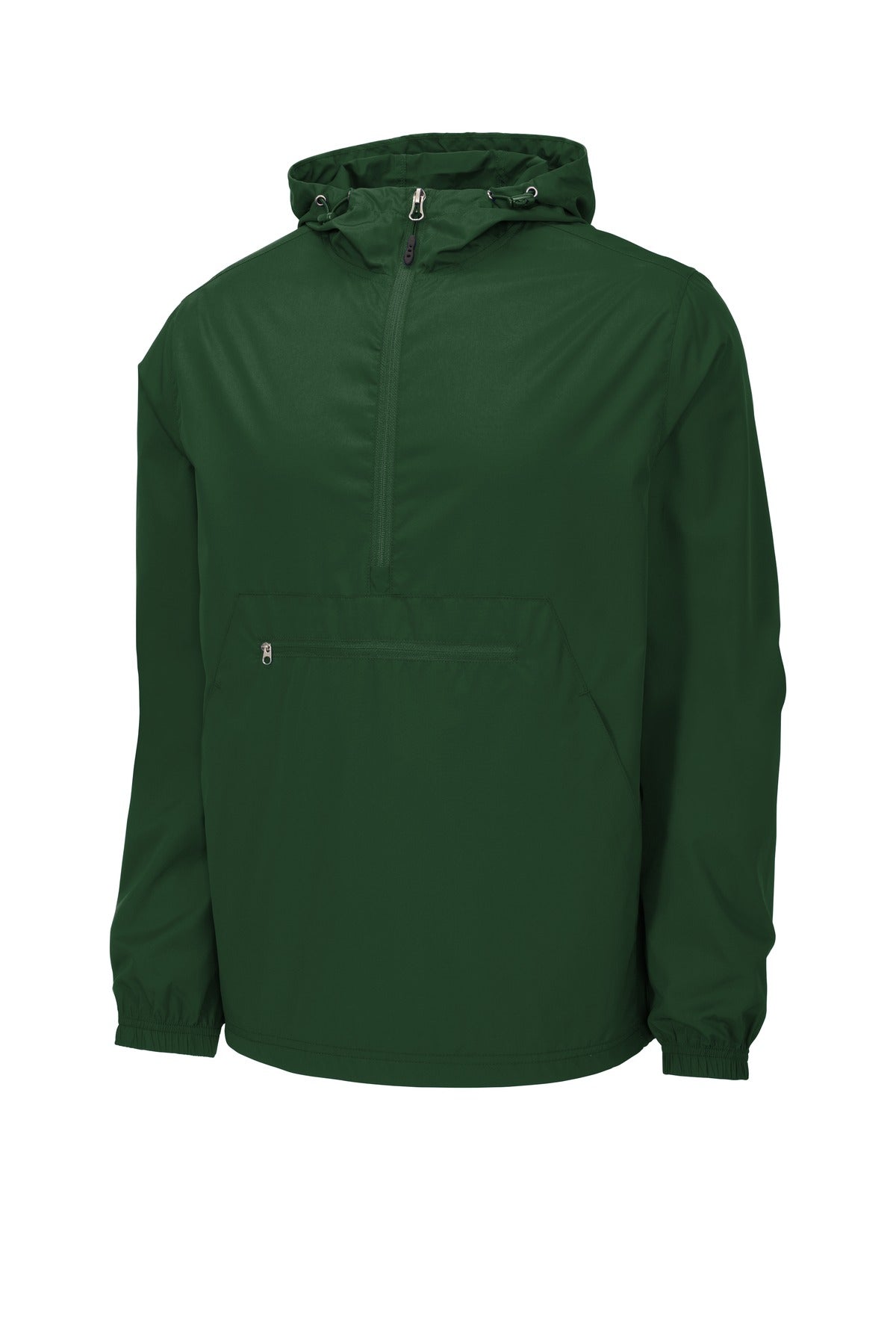 Front View of Forest Green Sport-Tek Packable Anorak. JST66