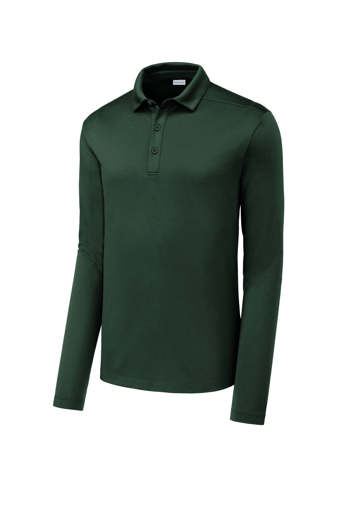 Front View of Forest Green Sport-Tek Posi-UV Pro Long Sleeve Polo. ST520LS