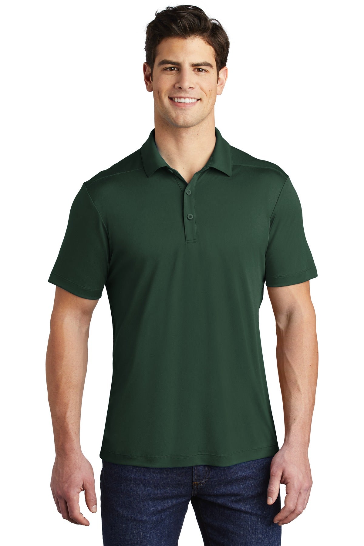 Front View of Forest Green Sport-Tek Posi-UV Pro Polo. ST520