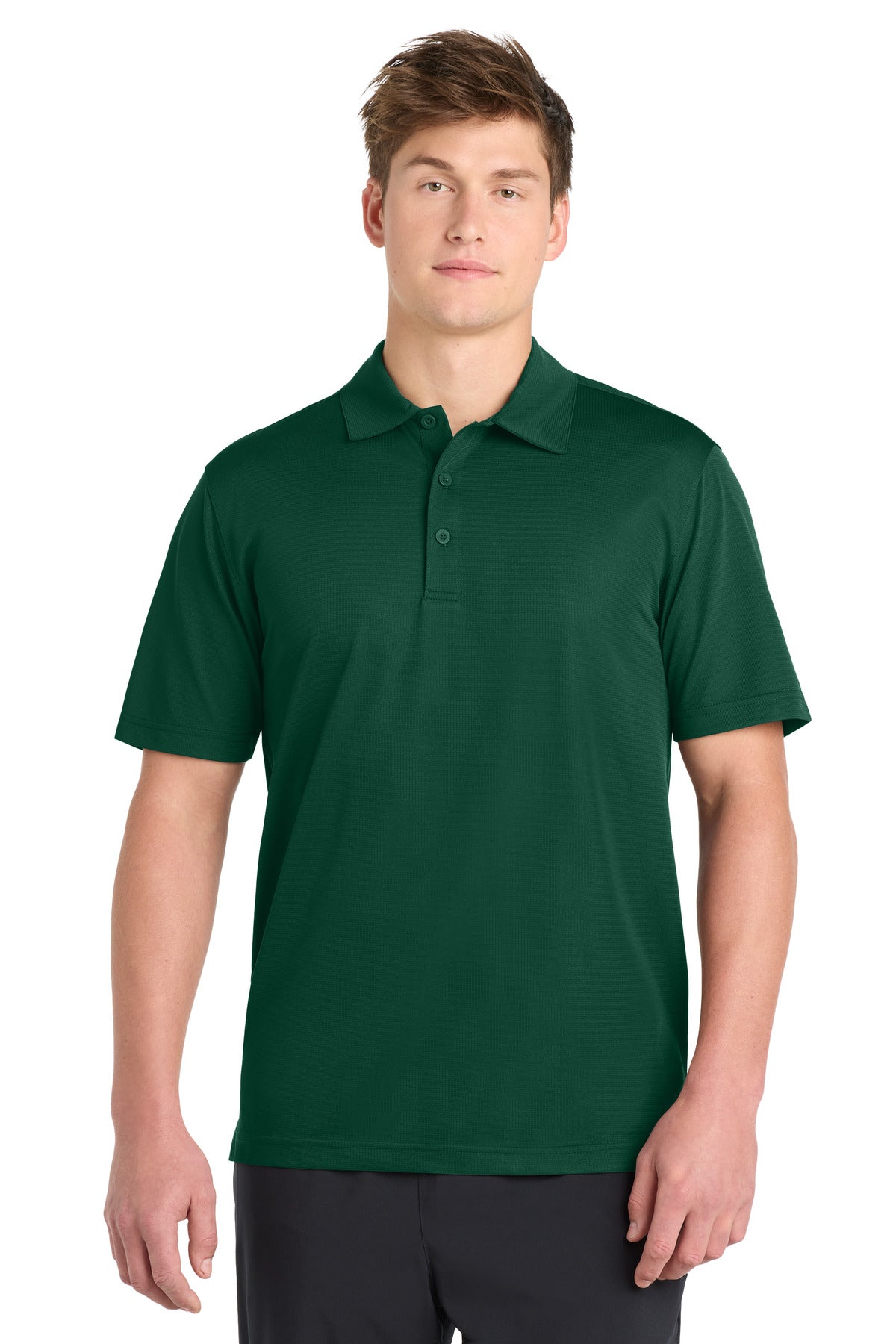 Front View of Forest Green Sport-Tek PosiCharge Active Textured Polo. ST690