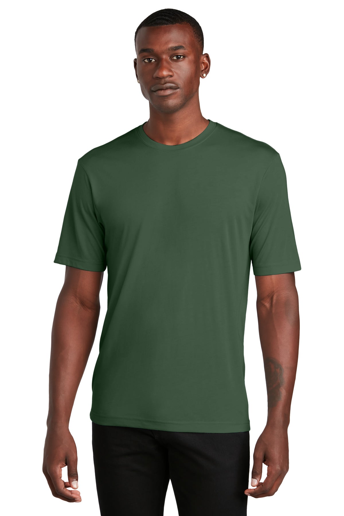 Front View of Forest Green Sport-Tek PosiCharge Competitor Cotton Touch Tee. ST450