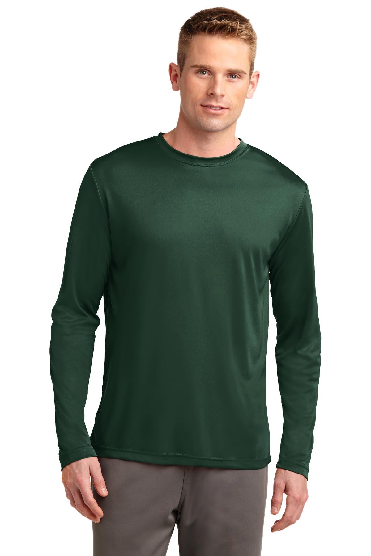 Front View of Forest Green Sport-Tek Tall Long Sleeve PosiCharge Competitor Tee. TST350LS
