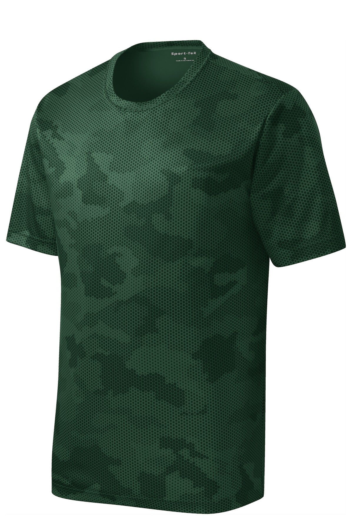 Front View of Forest Green Sport-Tek Youth CamoHex Tee. YST370