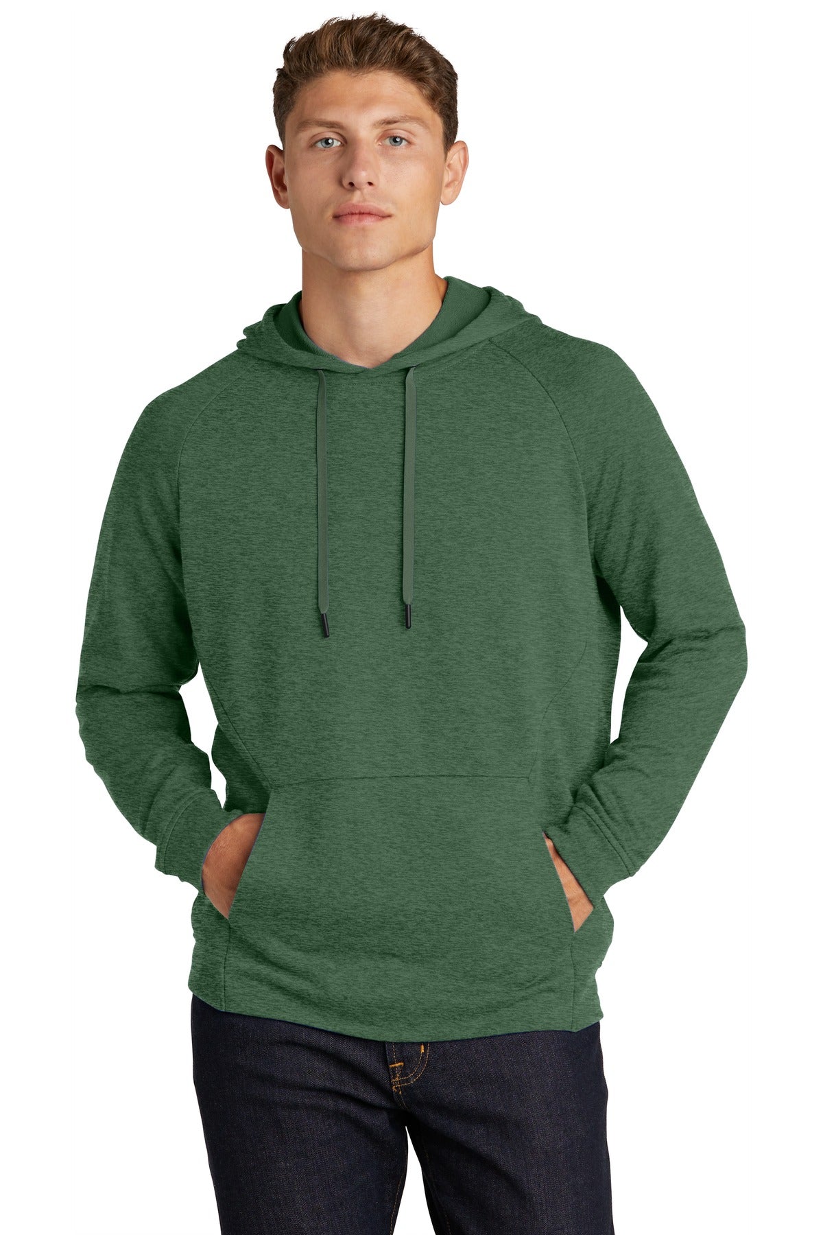 Front View of Forest Grn Hth Sport-Tek Lightweight French Terry Pullover Hoodie. ST272