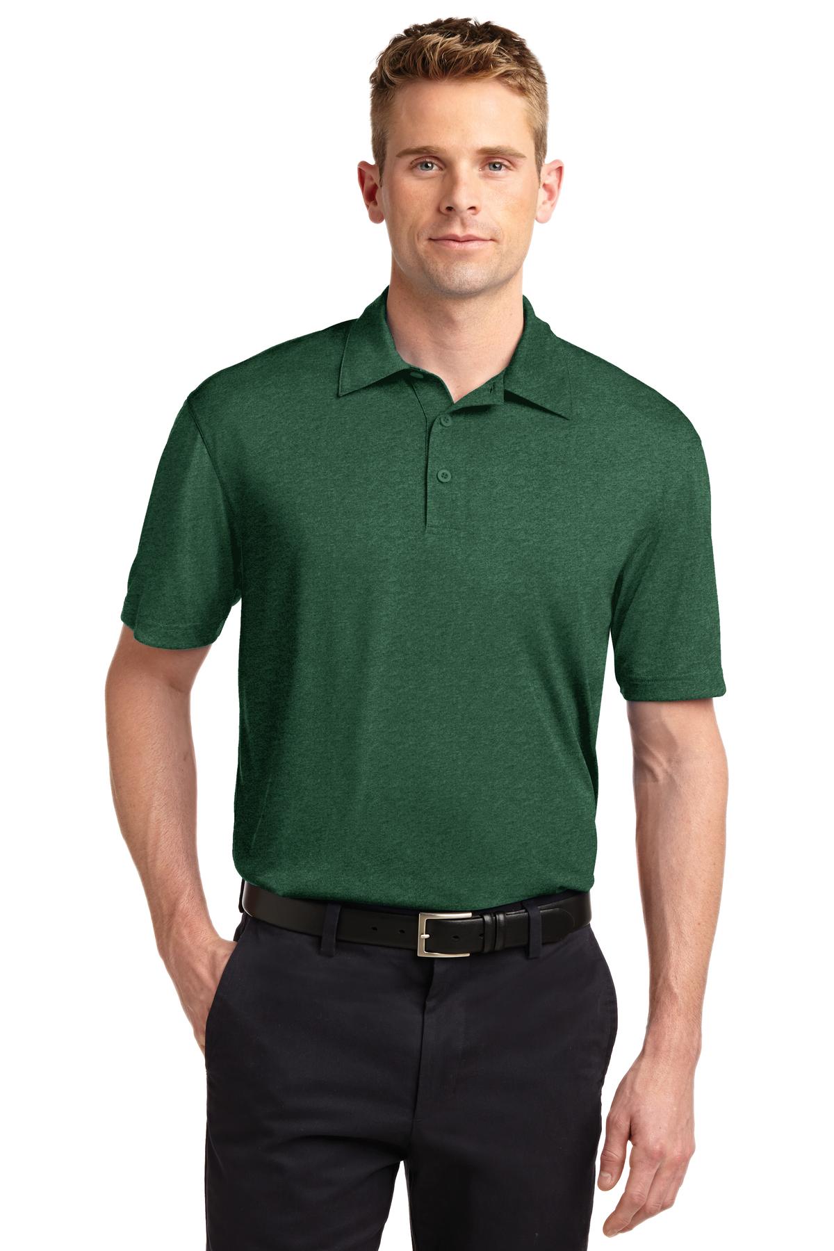 Front View of Forest Grn Htr Sport-Tek Heather Contender Polo. ST660