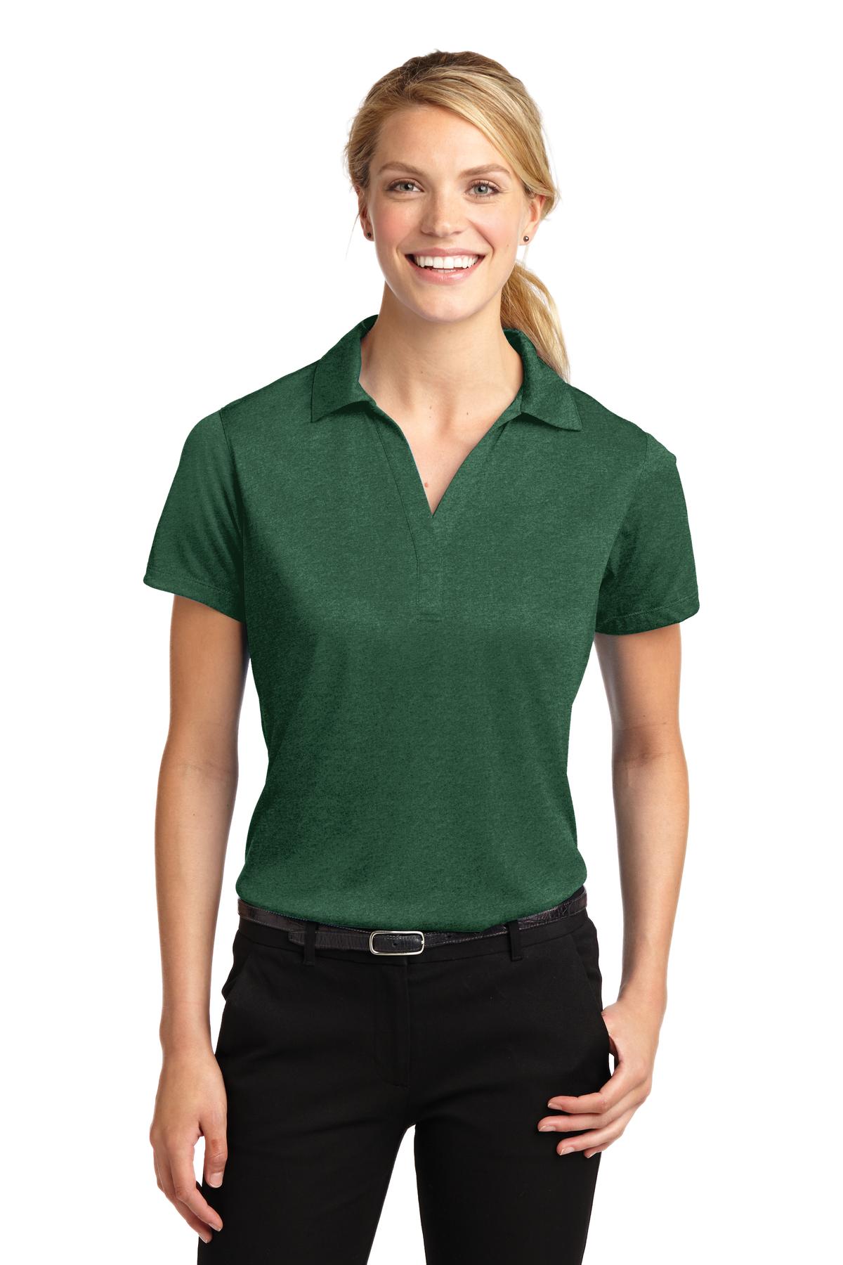 Front View of Forest Grn Htr Sport-Tek Women's Heather Contender Polo. LST660