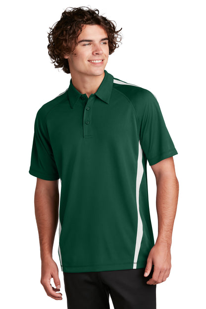 Front View of Forest Grn/Wht Sport-Tek PosiCharge Micro-Mesh Colorblock Polo. ST685