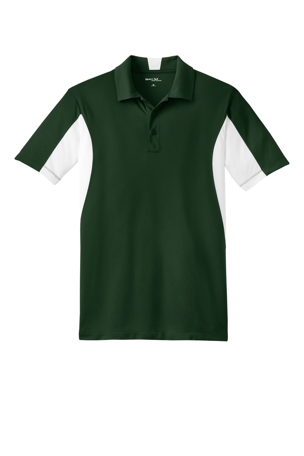 Front View of Forest Grn/Wht Sport-Tek Tall Side Blocked Micropique Sport-Wick Polo. TST655