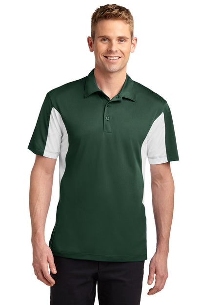 Front View of Forest Grn/Wht Sport-Tek Tall Side Blocked Micropique Sport-Wick Polo. TST655