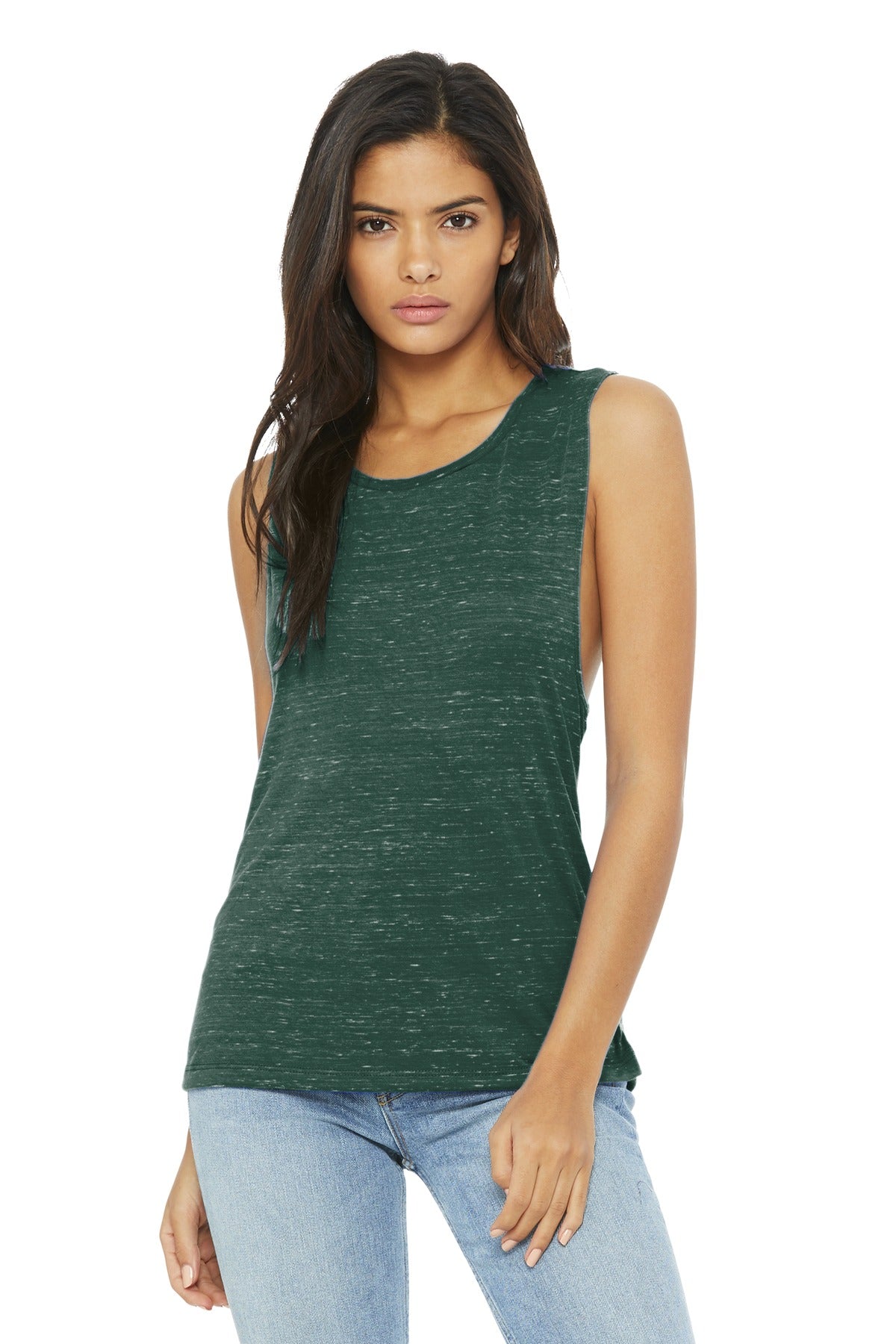 Front View of Forest Marble BELLA+CANVAS Women's Flowy Scoop Muscle Tank. BC8803