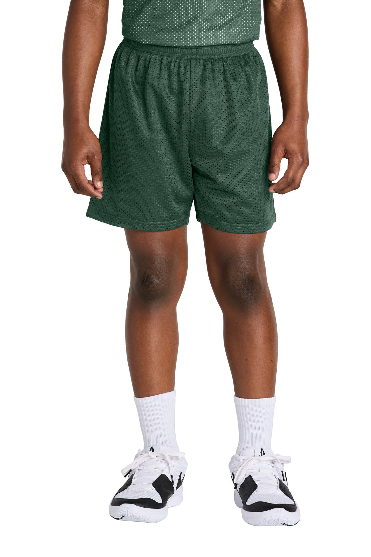Front View of ForestGrn Sport-Tek Youth PosiCharge Mesh 5" Short YST5100