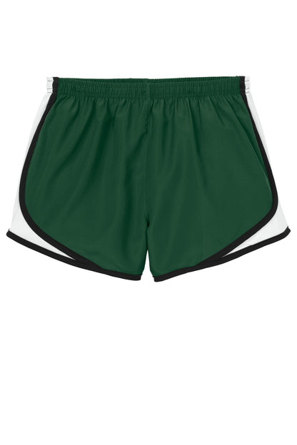 Front View of ForGrn/Wht/Blk Sport-Tek Women's Cadence Short. LST304