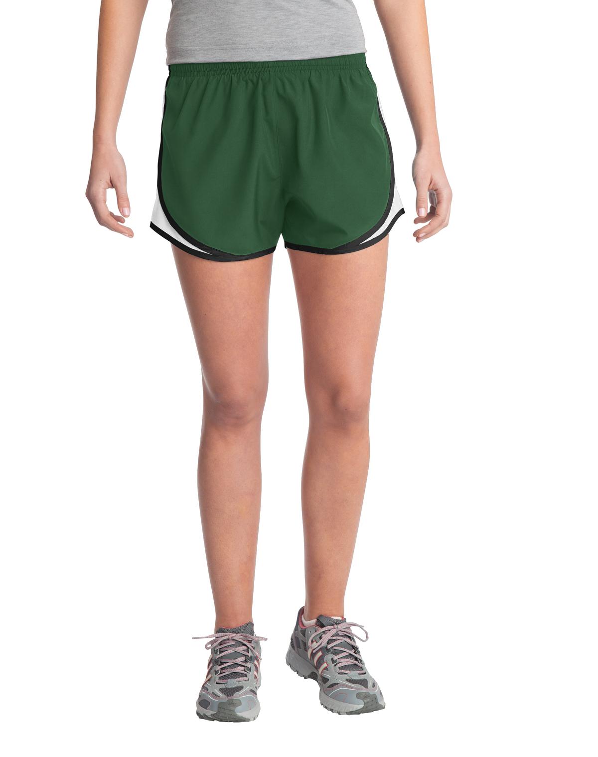 Front View of ForGrn/Wht/Blk Sport-Tek Women's Cadence Short. LST304