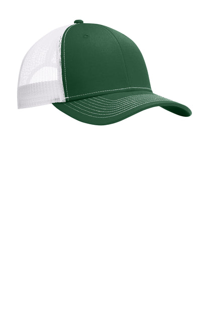 Front View of FrGn/White Port Authority Snapback Trucker Cap. C112