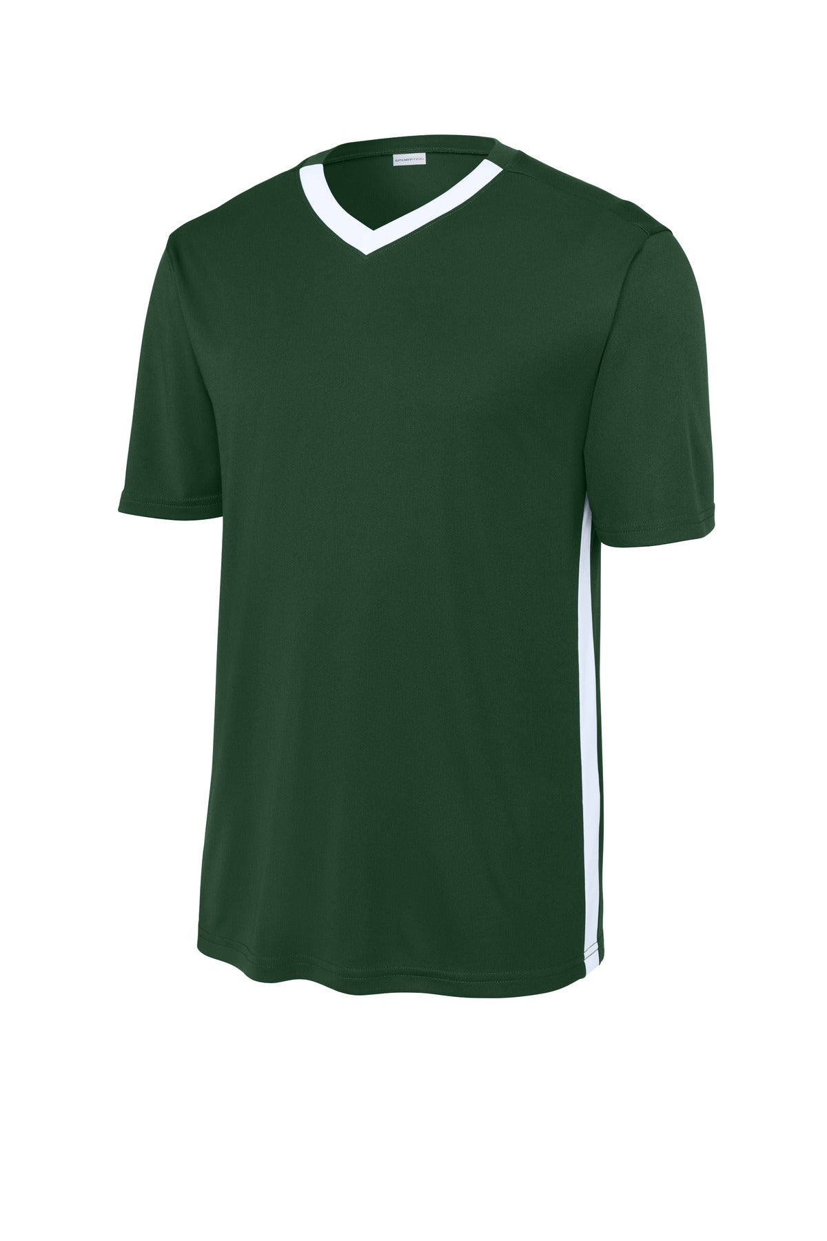 Front View of FrGn/White Sport-Tek Competitor United V-Neck ST101