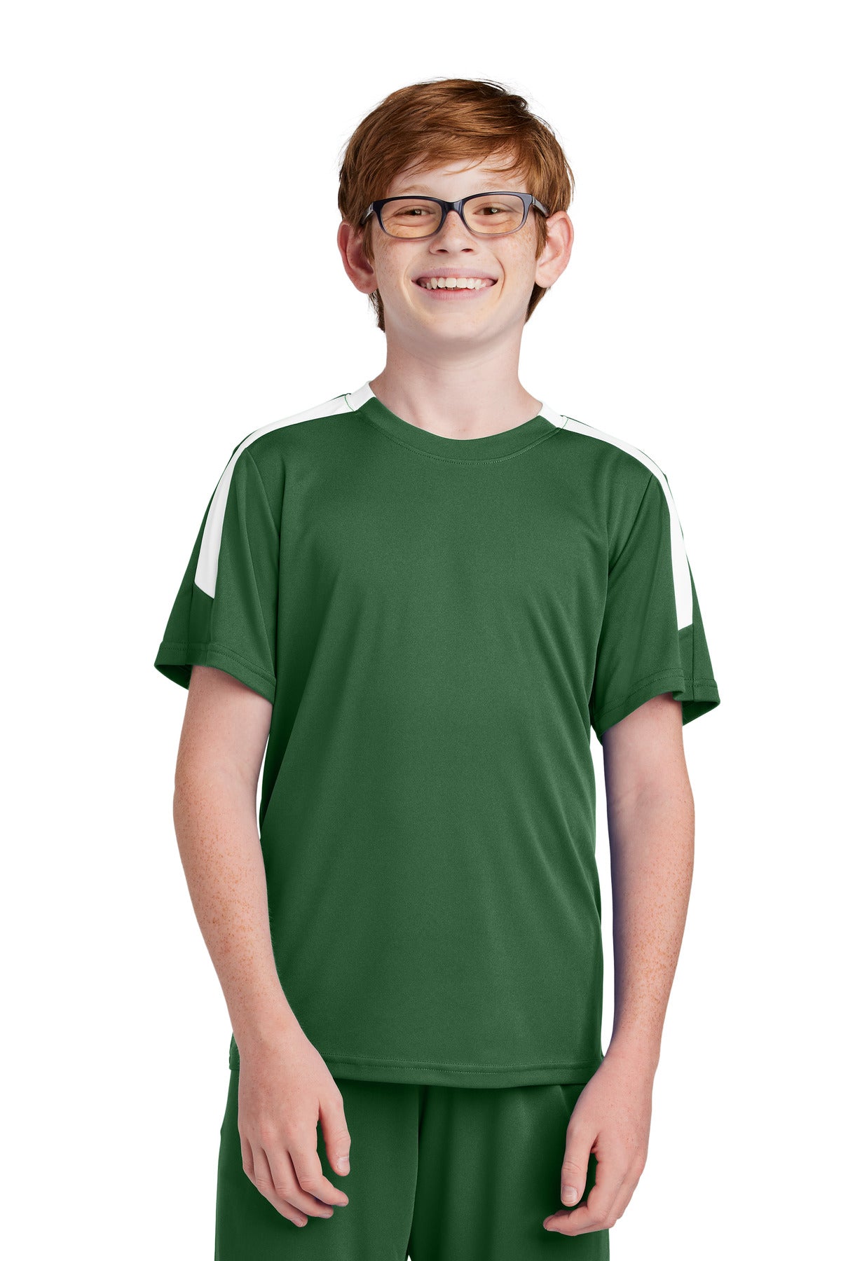 Front View of FrGn/White Sport-Tek Youth Competitor United Crew YST100