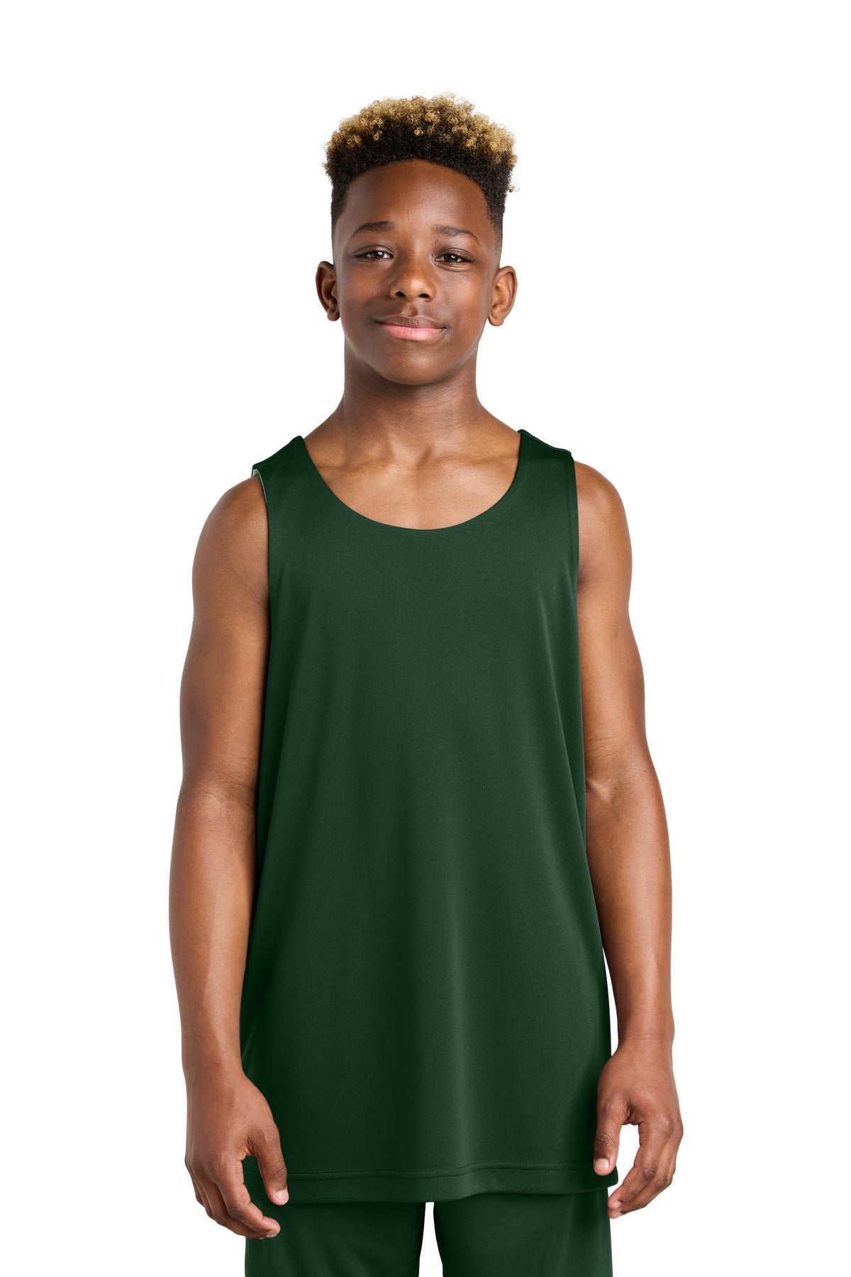 Front View of FrGn/White Sport-Tek Youth PosiCharge Competitor Rev Tank YST551