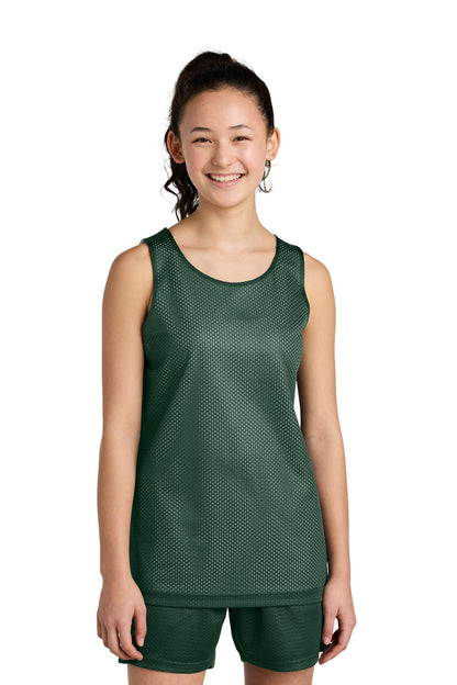Front View of FrGn/White Sport-Tek Youth PosiCharge Reversible Mesh Tank YST5000