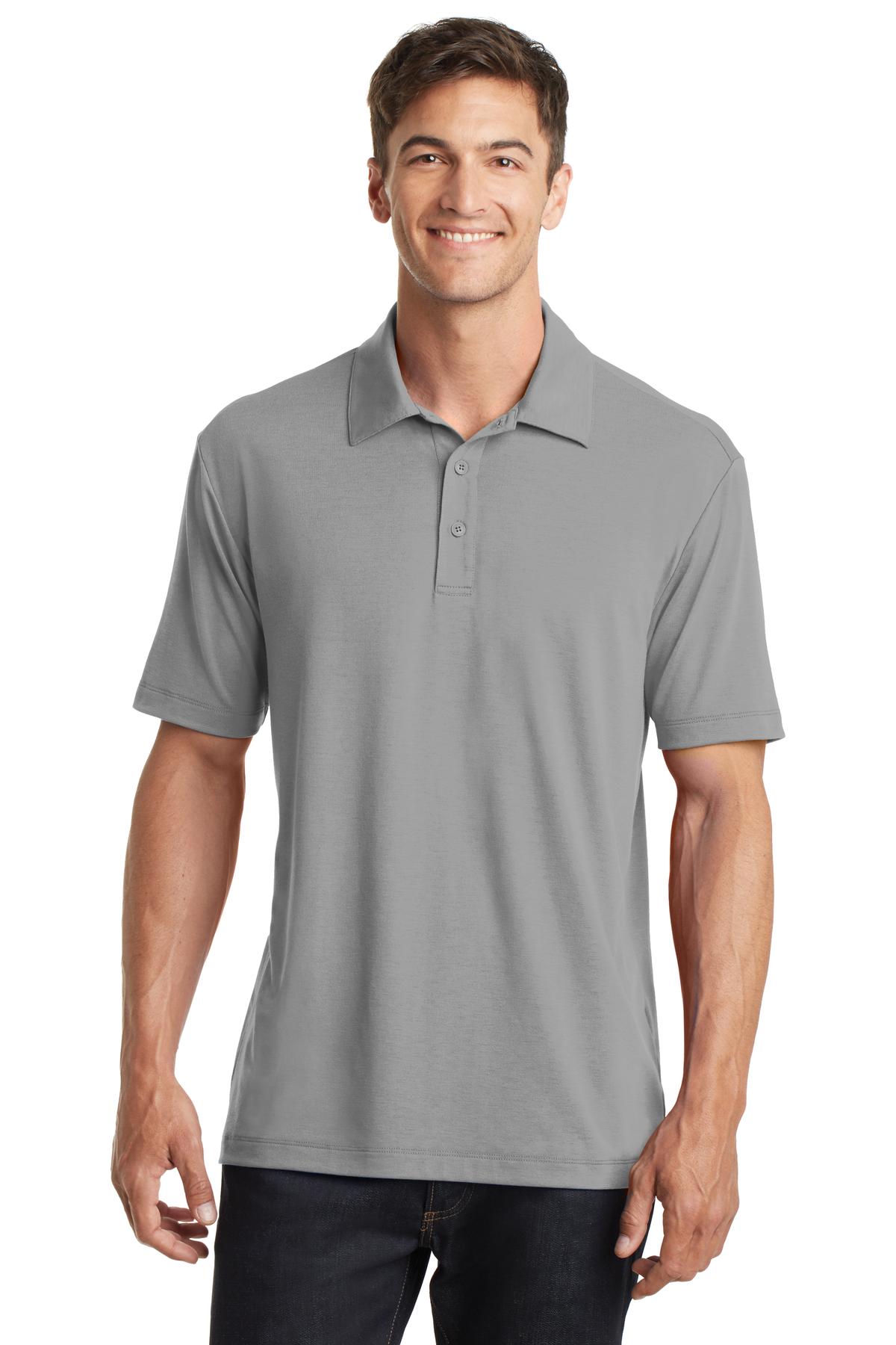 Front View of Frost Grey Port Authority Cotton Touch Performance Polo. K568