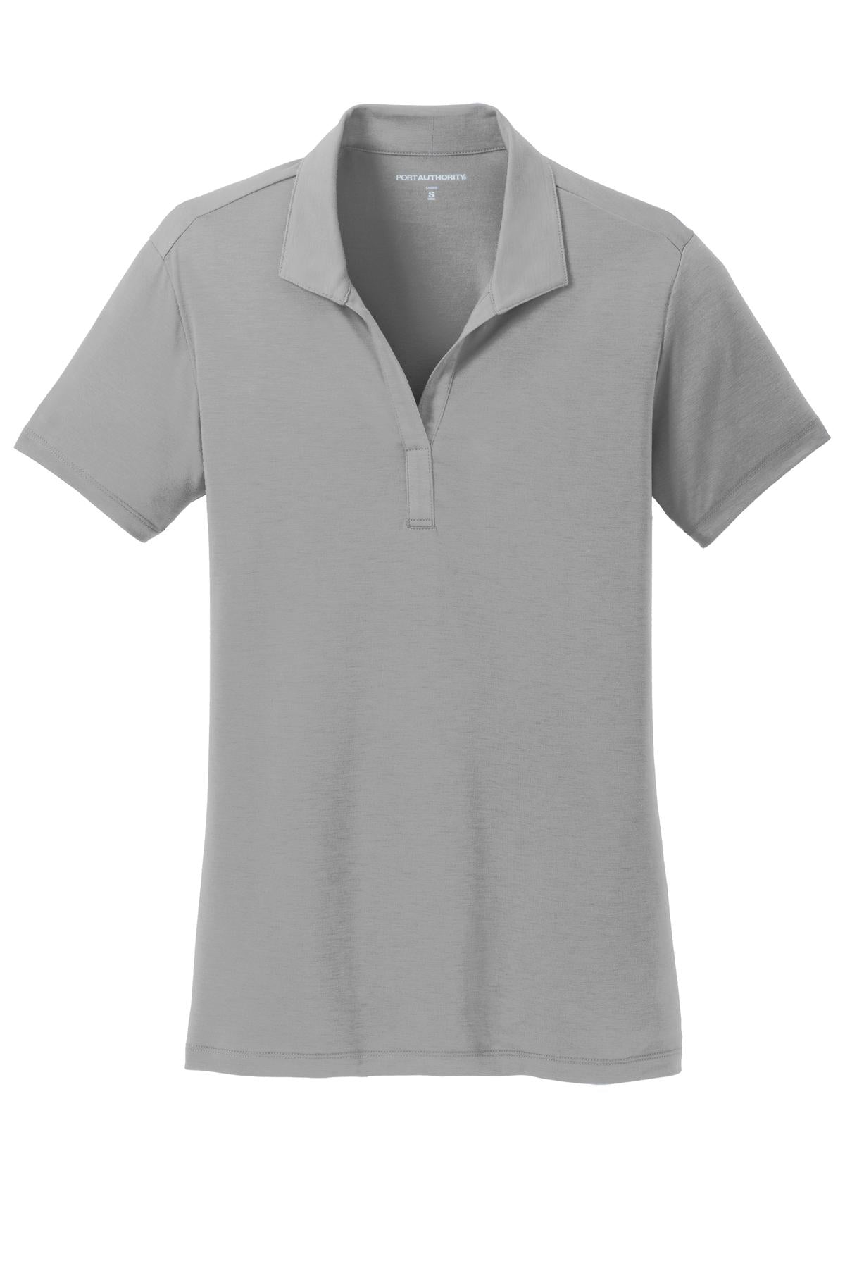 Front View of Frost Grey Port Authority Women's Cotton Touch Performance Polo. L568