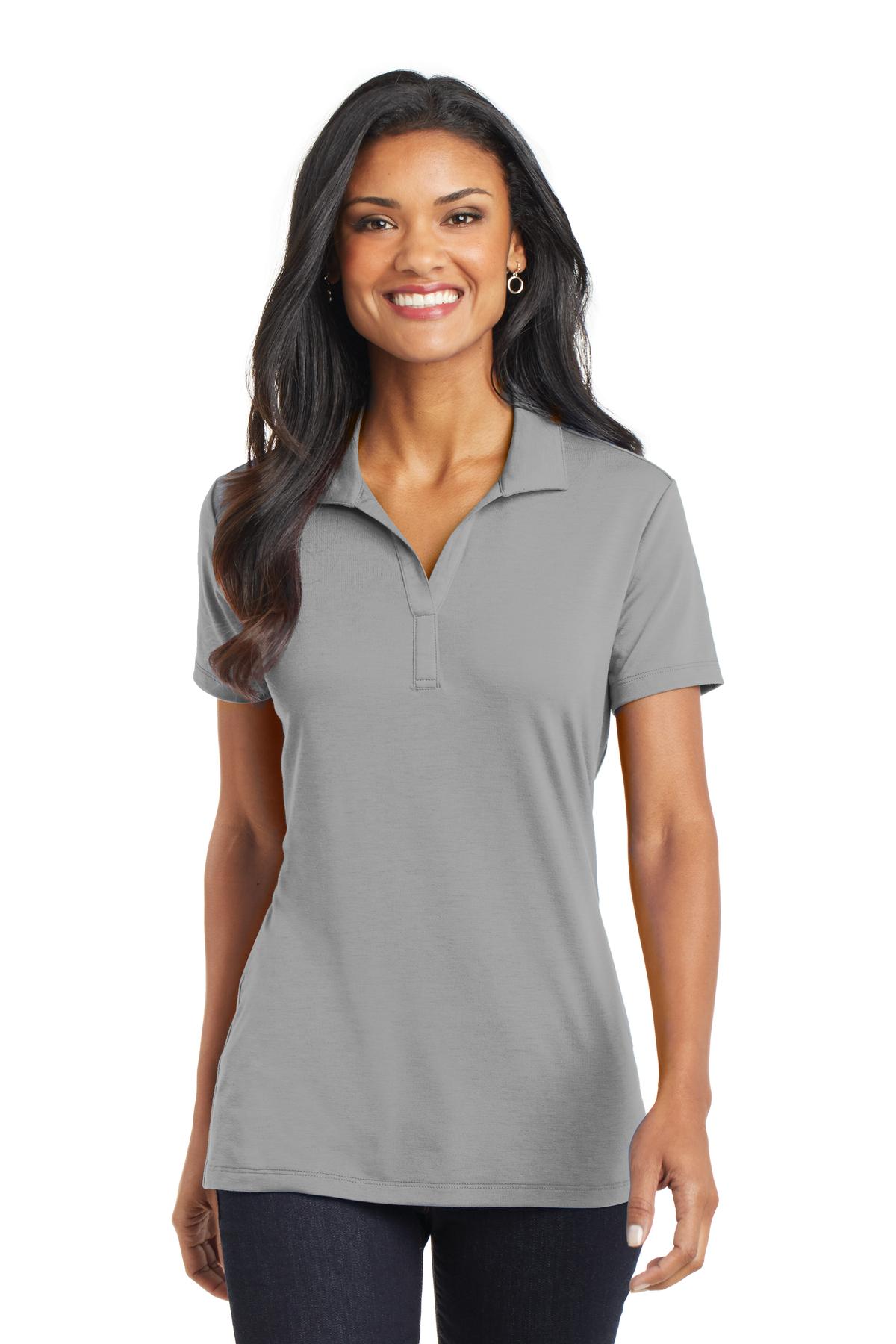 Front View of Frost Grey Port Authority Women's Cotton Touch Performance Polo. L568
