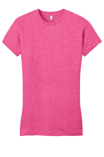 Front View of Fuchsia Frost District Women's Fitted Very Important Tee . DT6001