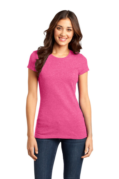 Front View of Fuchsia Frost District Women's Fitted Very Important Tee . DT6001