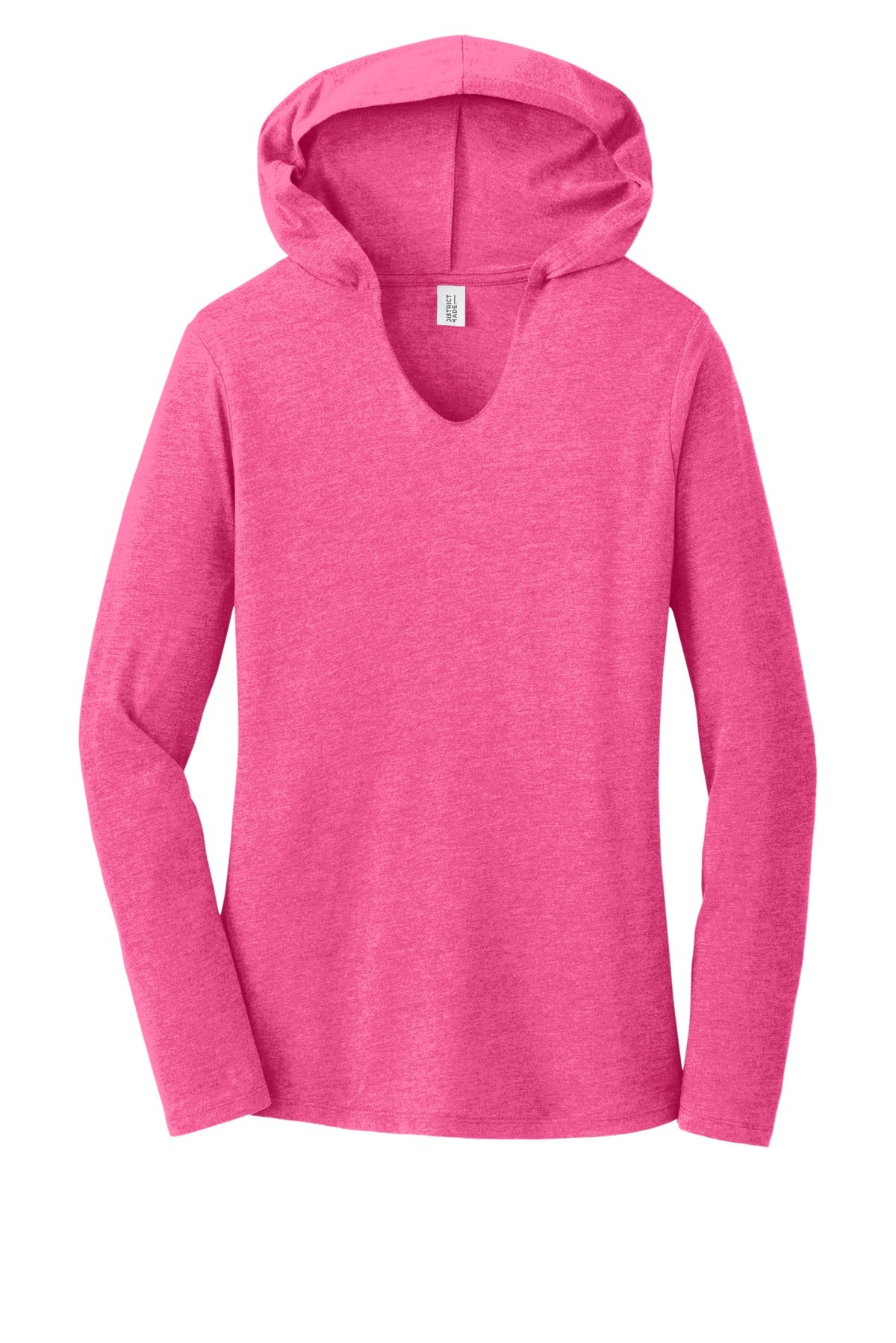 Front View of Fuchsia Frost District Women's Perfect Tri Long Sleeve Hoodie. DM139L