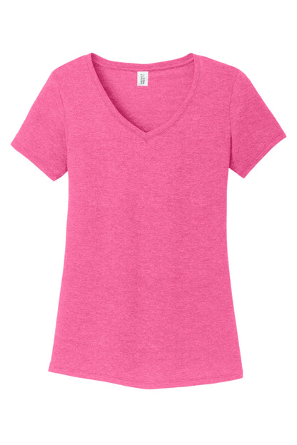 Front View of Fuchsia Frost District Women's Perfect Tri V-Neck Tee. DM1350L