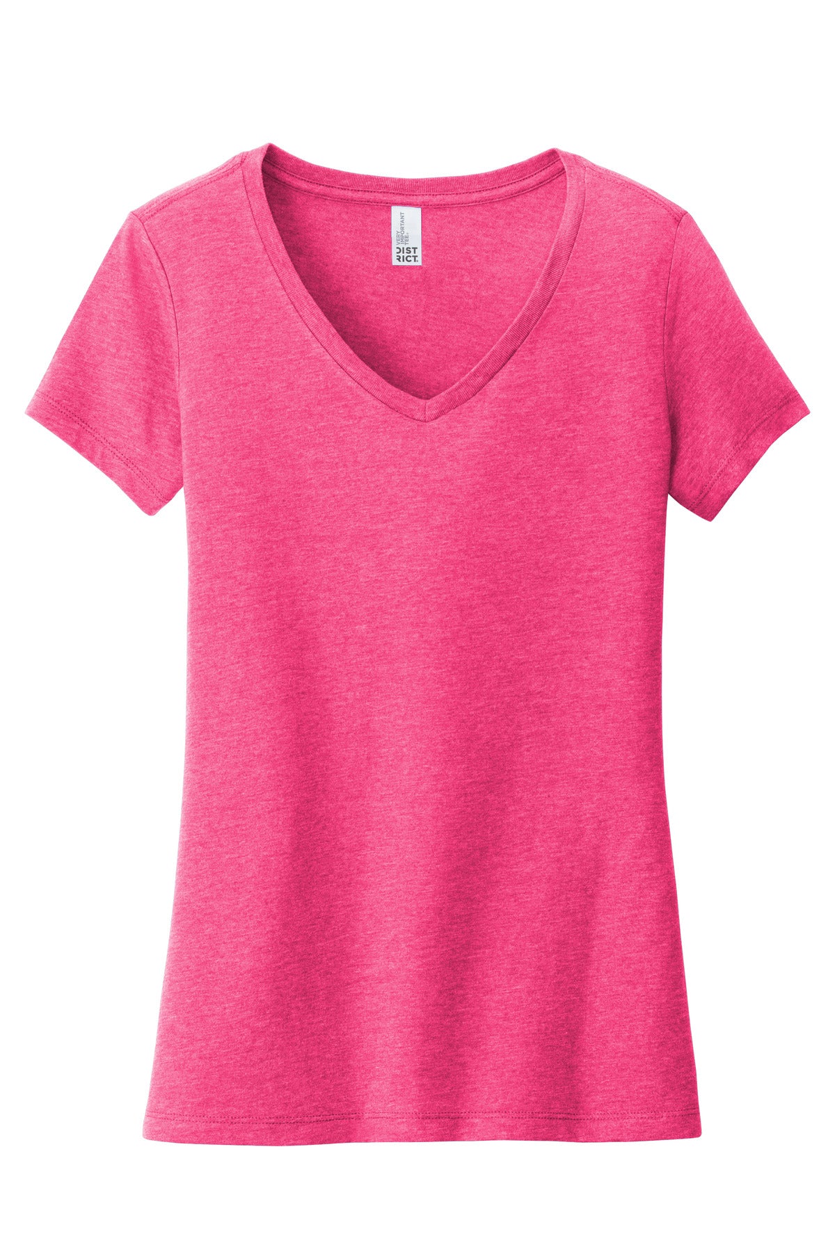 Front View of Fuchsia Frost District Women's Very Important Tee V-Neck. DT6503