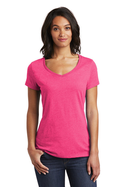 Front View of Fuchsia Frost District Women's Very Important Tee V-Neck. DT6503
