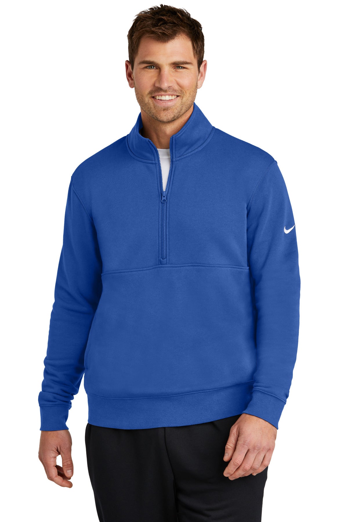 Front View of GameRoyal Nike Club Fleece Sleeve Swoosh 1/2-Zip NKDX6718