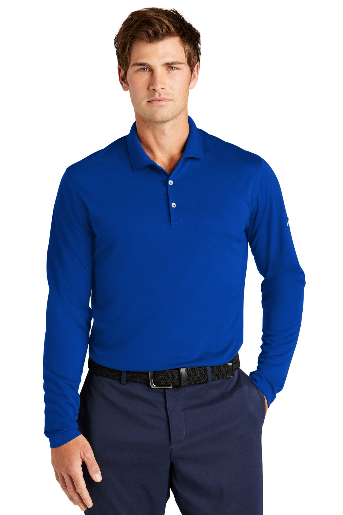 Front View of GameRoyal Nike Dri-FIT Micro Pique 2.0 Long Sleeve Polo NKDC2104