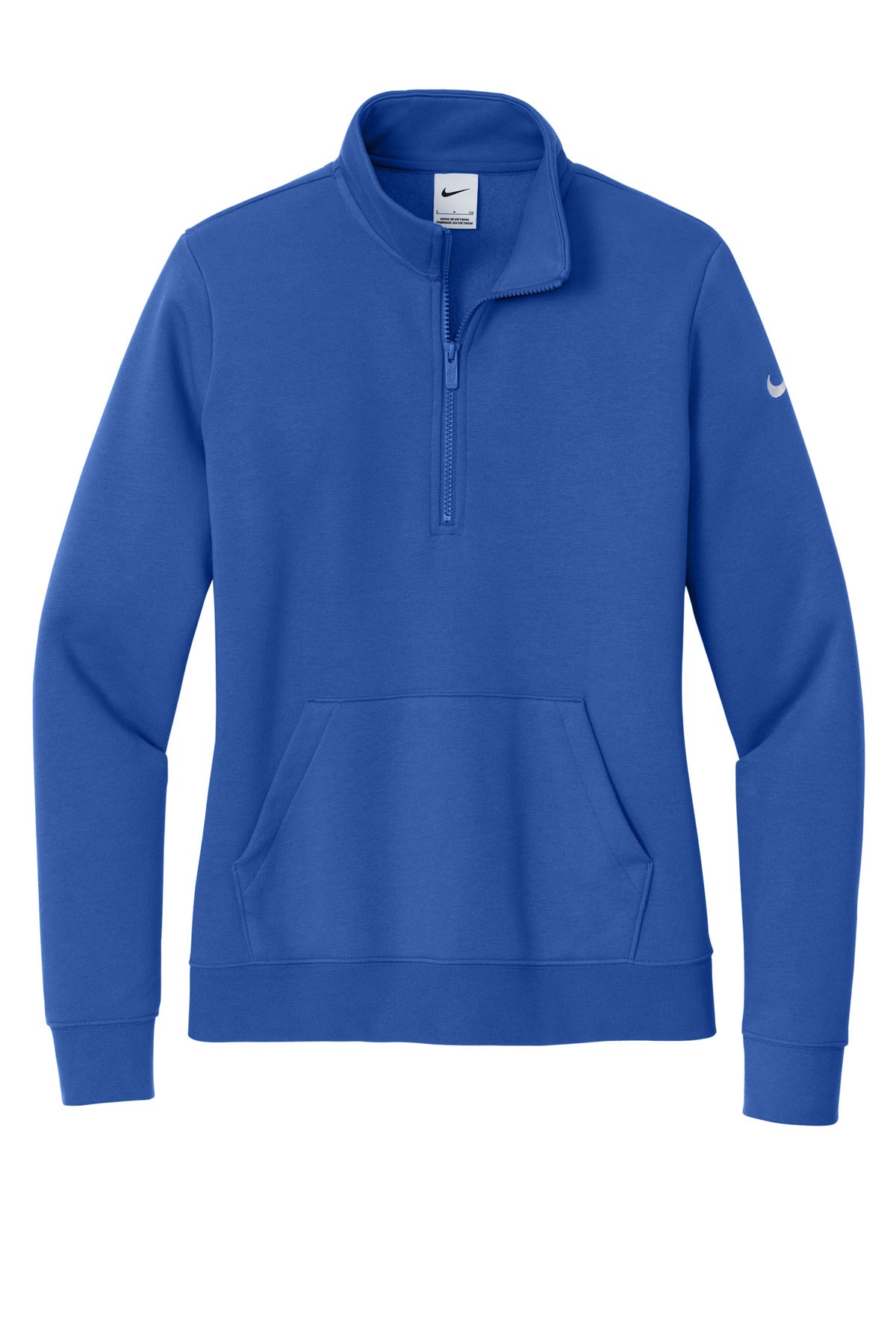 Front View of GameRoyal Nike Women's Club Fleece Sleeve Swoosh 1/2-Zip NKDX6720