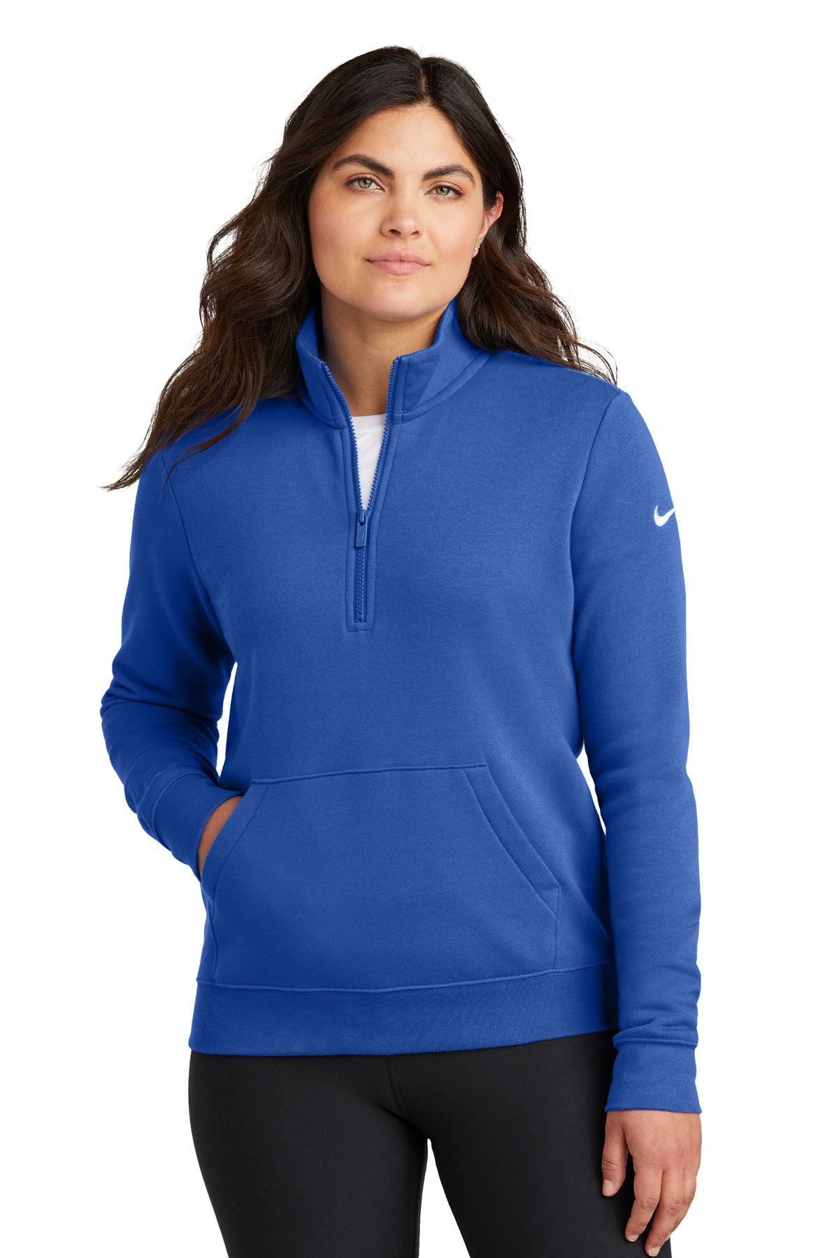 Front View of GameRoyal Nike Women's Club Fleece Sleeve Swoosh 1/2-Zip NKDX6720