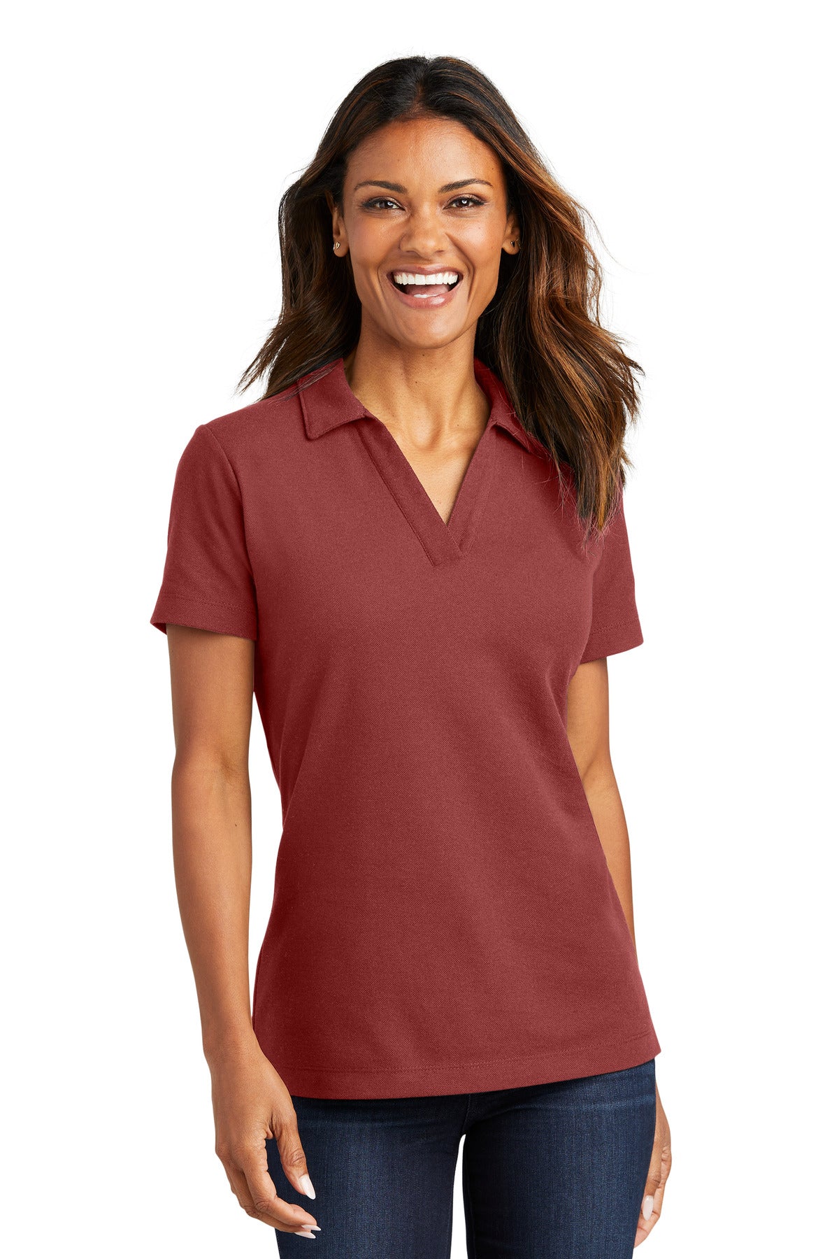 Front View of Garnet Port Authority Women's C-FREE Cotton Blend Pique Polo LK867