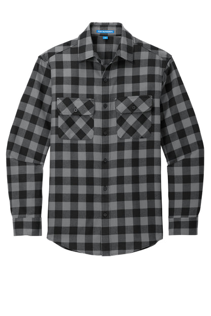 Front View of G/BkBfflCk Port Authority Plaid Flannel Shirt. W668