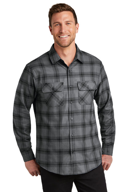 Front View of G/BkOpnPld Port Authority Plaid Flannel Shirt. W668