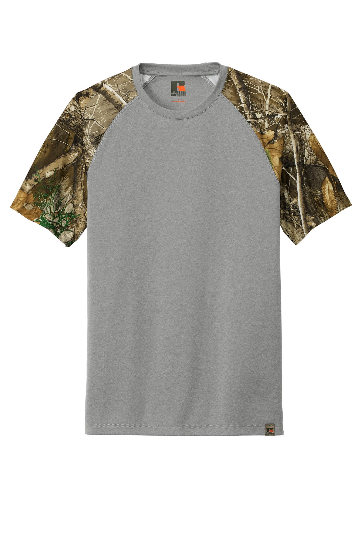 Front View of GConH/RTEd Russell Outdoors Realtree Colorblock Performance Tee RU151
