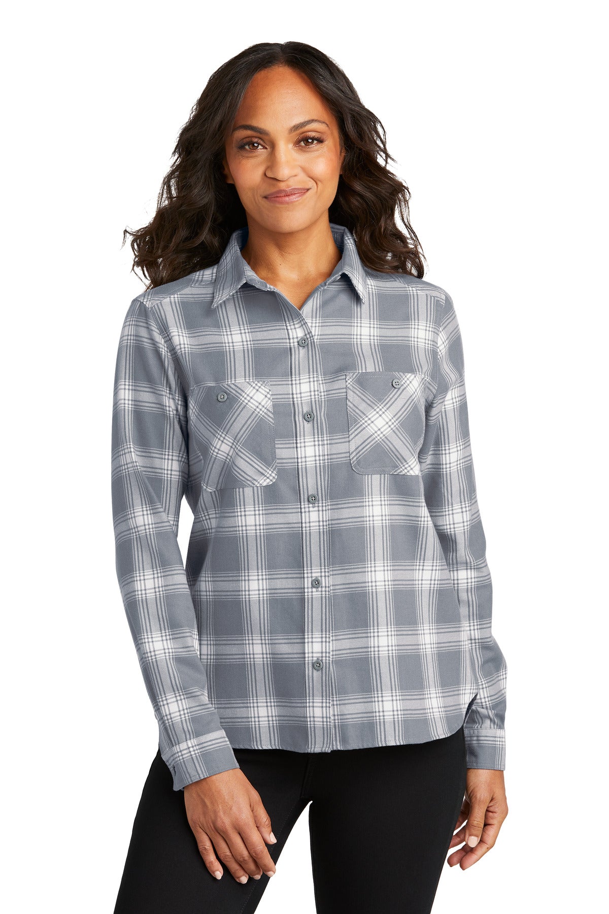 Front View of G/CrOpnPld Port Authority Women's Plaid Flannel Shirt LW669