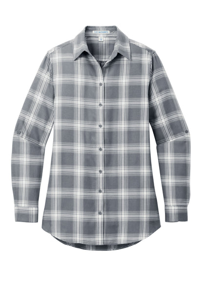 Front View of G/CrOpnPld Port Authority Women's Plaid Flannel Tunic . LW668