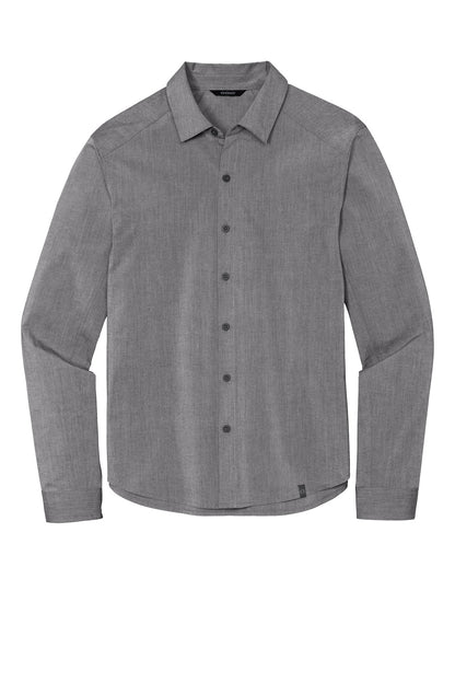 Front View of Gear Grey Hthr OGIO Commuter Woven Shirt. OG1002