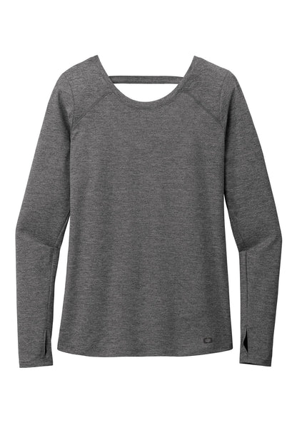 Front View of Gear Grey Hthr OGIO Women's Force Long Sleeve Tee LOE340